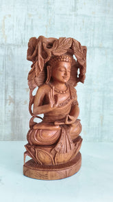 Reversible Hand-Carved Wooden Buddha & Bodhi Tree Sculpture